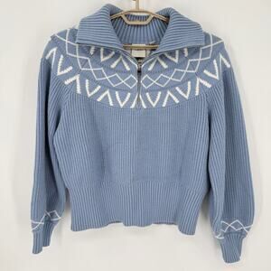 Varley Sigrid Fair Isle 1/2 Zip Sweater Powder Blue Size Large